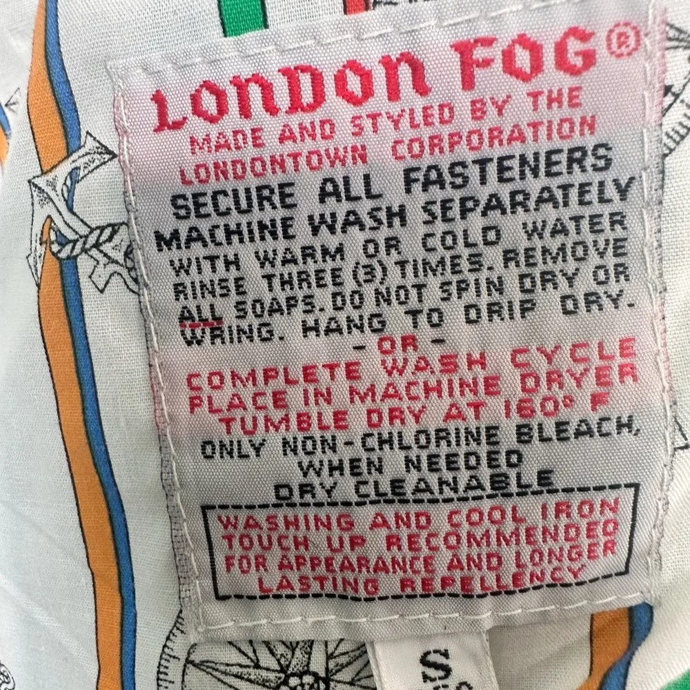 London Fog Green Blue Accent‎ Patterned Print inner w hidden hood size Small